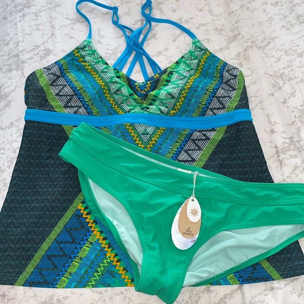 Prana Women's Green & Blue Patterned Tankini Set